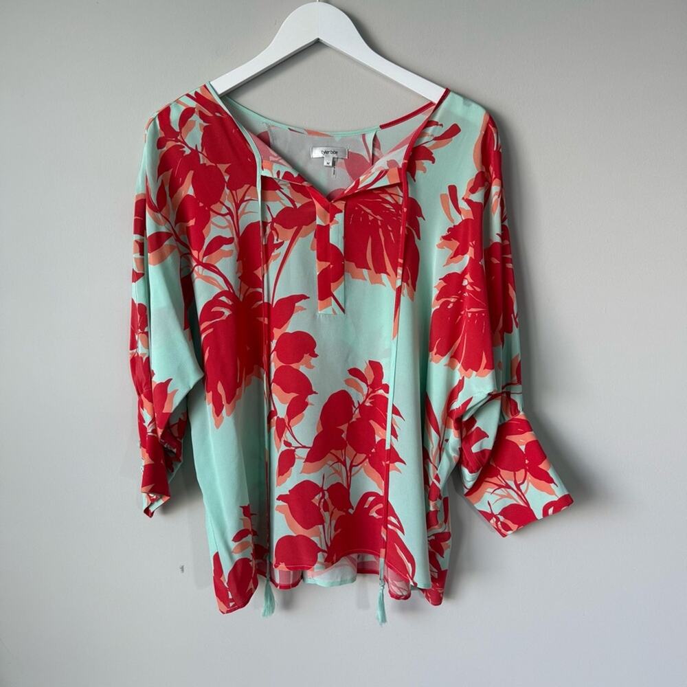 Tyler Boe | 100% Silk Tropical Floral Print Blouse
